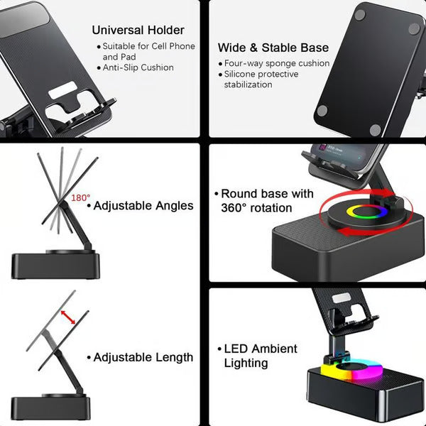 3 in 1 multifunctional foldable rotating mobile phone holder